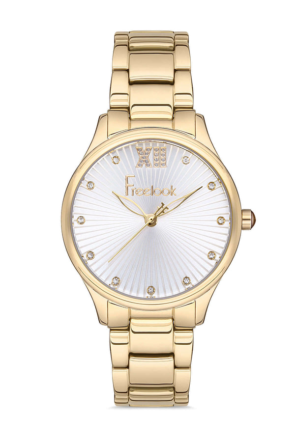 FREELOOK Women's 40mm Analog Quartz Watch Date Gold Dial Quilted Gold Strap  | eBay