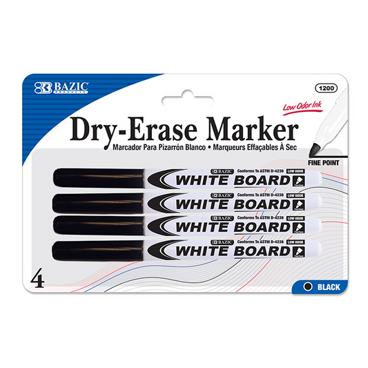 BAZIC Assorted Colors Fine Tip Dry-Erase Markers (6/Pack) Bazic Products