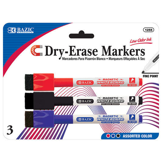 Bazic Dry Erase Whiteboard Marker, Assorted Colors - 6 pack