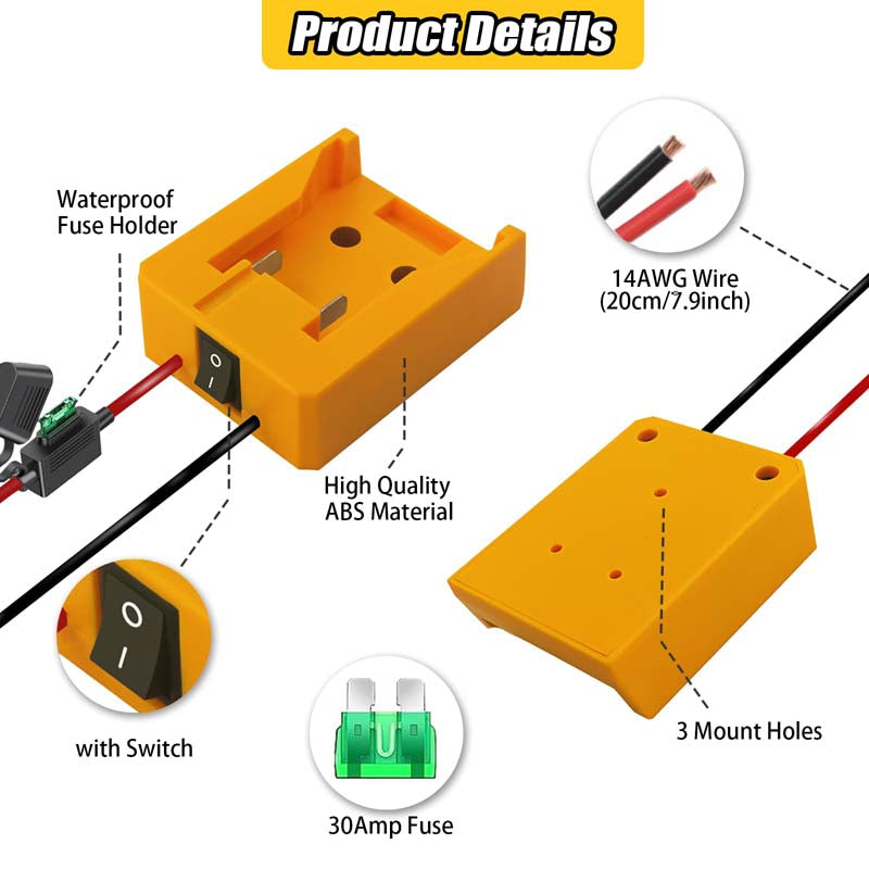 Powuse 2-Pack Dewalt 20V Battery Power Wheels Adapter with Fuse & Switch