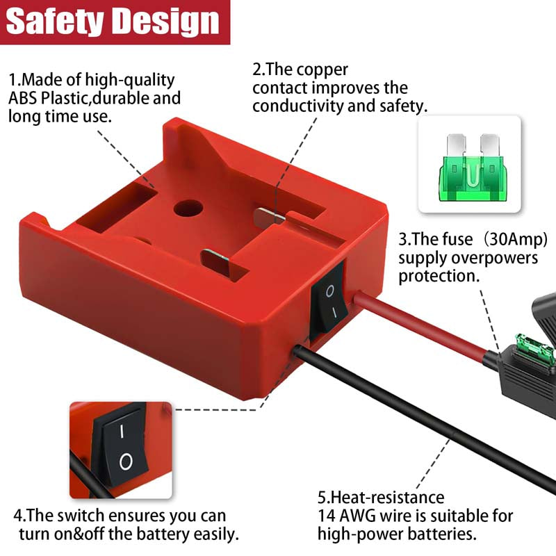 Powuse 2-Pack Milwaukee M18 Battery Power Wheels Adapter with Fuse & Switch