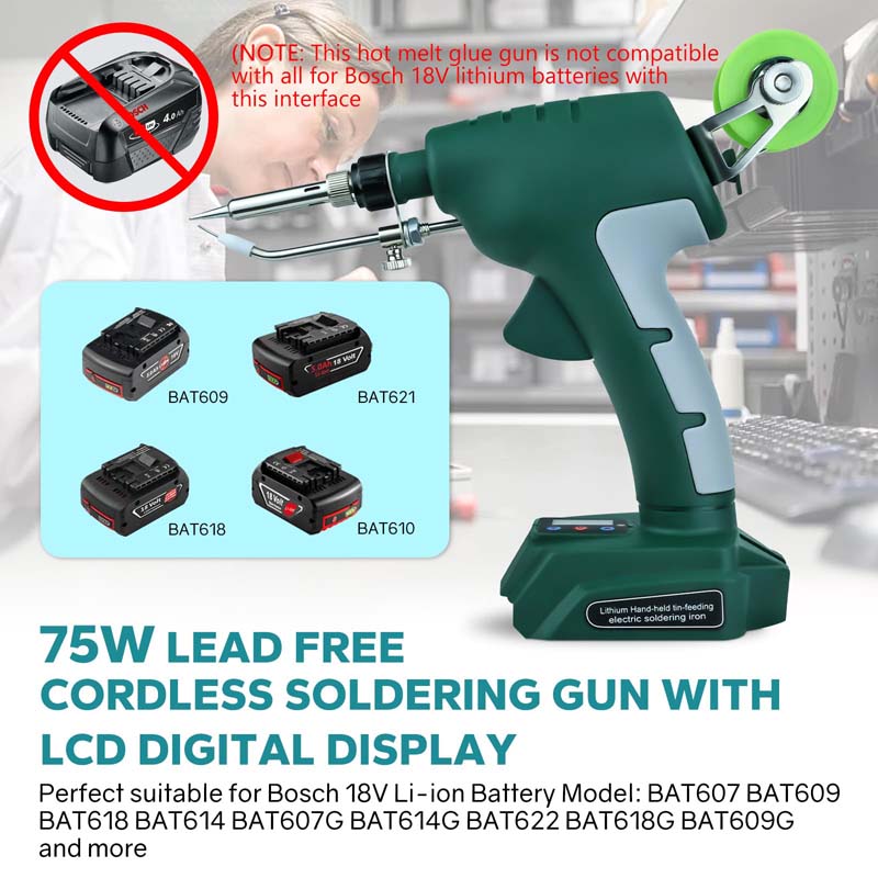 Powuse 75W LCD Cordless Soldering Iron Kit Powered by Bosch BAT 18V Battery