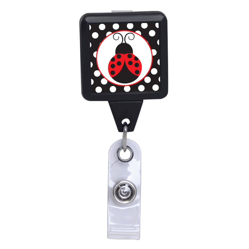 Lady Bug Polka Dot, Black Square ID Badge Reel - Retractable Reels product image