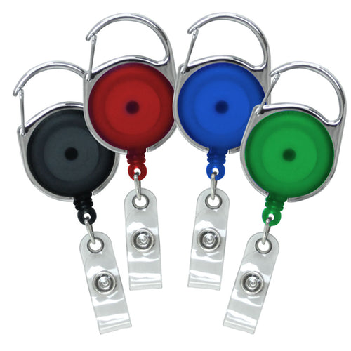 Carabiner ID Badge Reel with Double Strap Clips – Retractable Reels