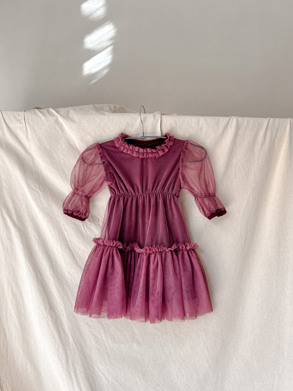 The Emma Dress - Eggplant Tulle + linen Inner