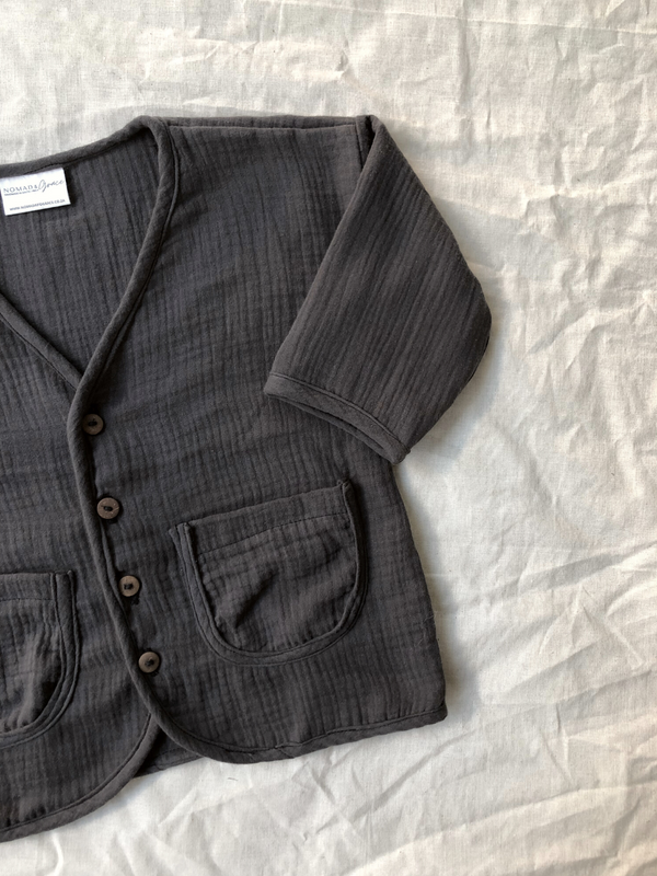 Double Layer 100% Cotton Muslin 3/4 sleeve Cardigan {Slate}