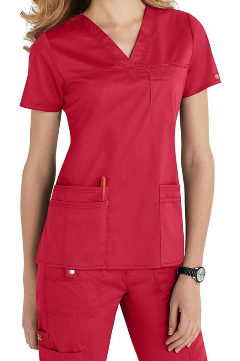 Dickies Scrub Top Gen Flex V Neck 817455 in Crimson at Parker's Clothing and Shoes.