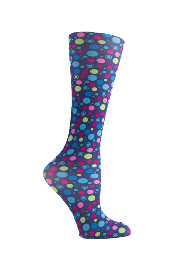 Cutieful Moderate Compression Socks 10-18 MMhg Wide Calf Knit Print Pattern Bubbles at Parker's Clothing and Shoes.