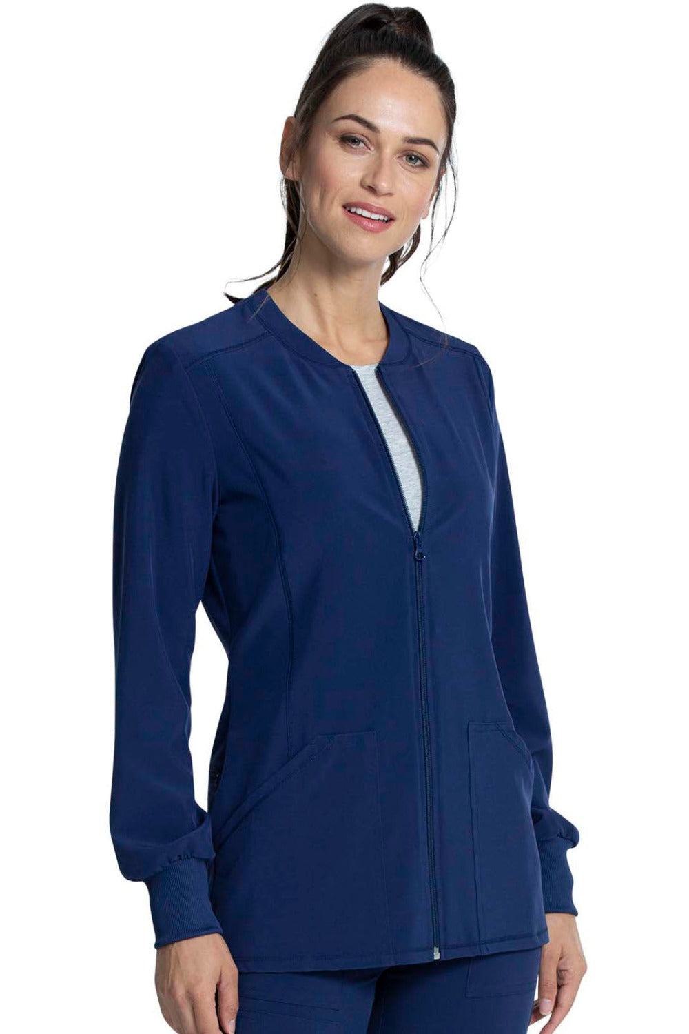 Cherokee Allura Round Neck Zipper Jacket in Navy at Parker's Clothing and Shoes.