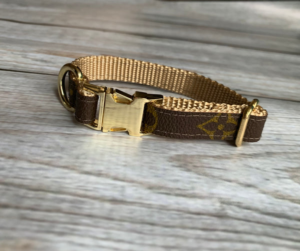 Upcycled Small Vintage Brown Louis Vuitton Dog Collar with