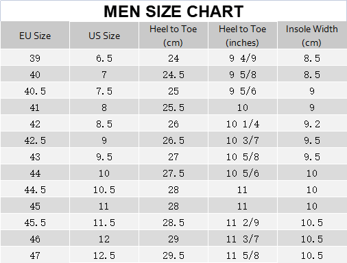 Size Chart | UIN Footwear – AU UIN Footwear