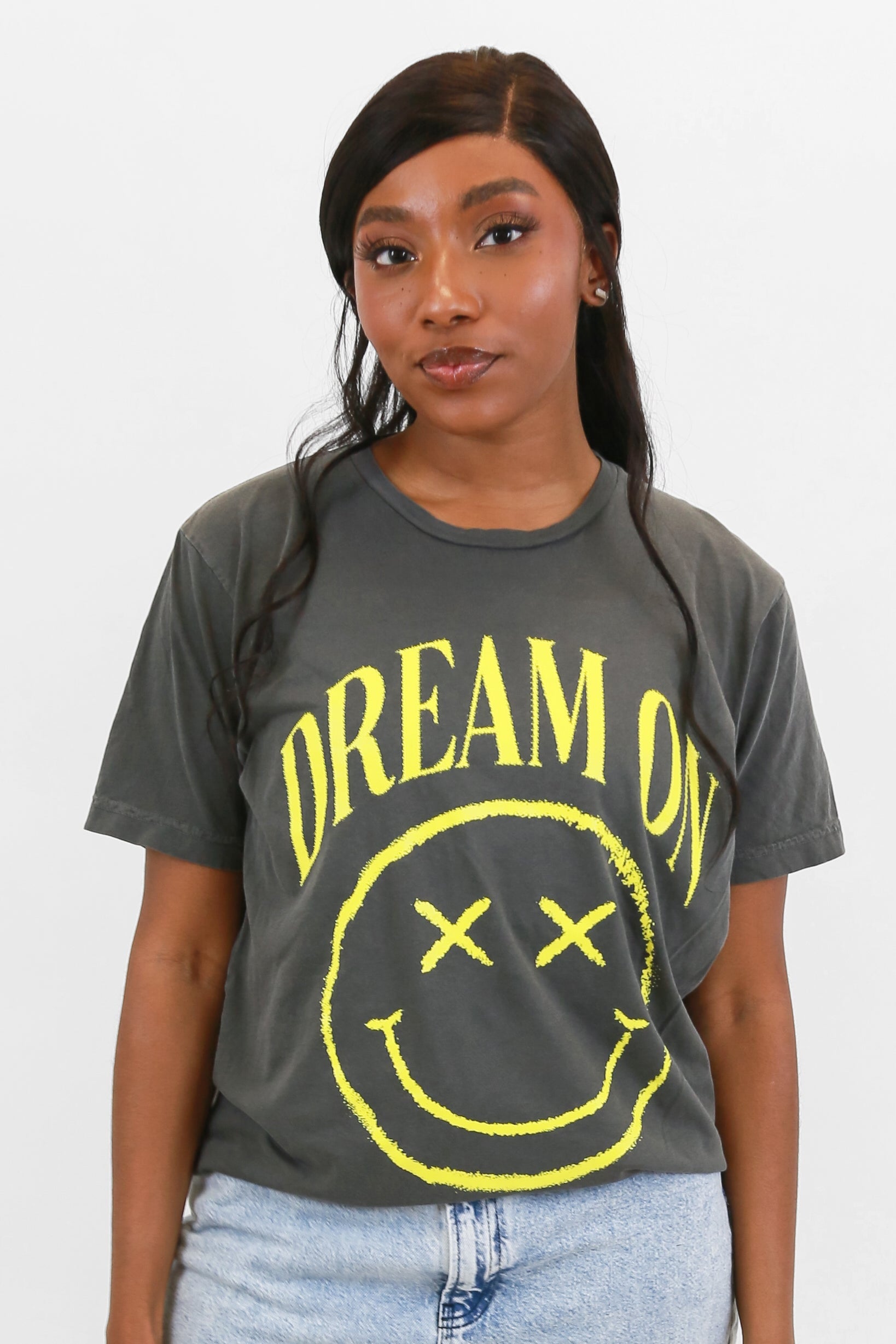 Dream On X-Smiley Garment Dye Oversized Tee