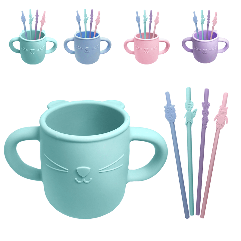 Premium Open Cup And Reusable Silicone Straws For Toddler Brunoko