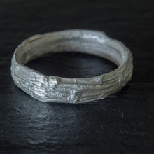 Load image into Gallery viewer, Set of two silver tree bark wedding band ring
