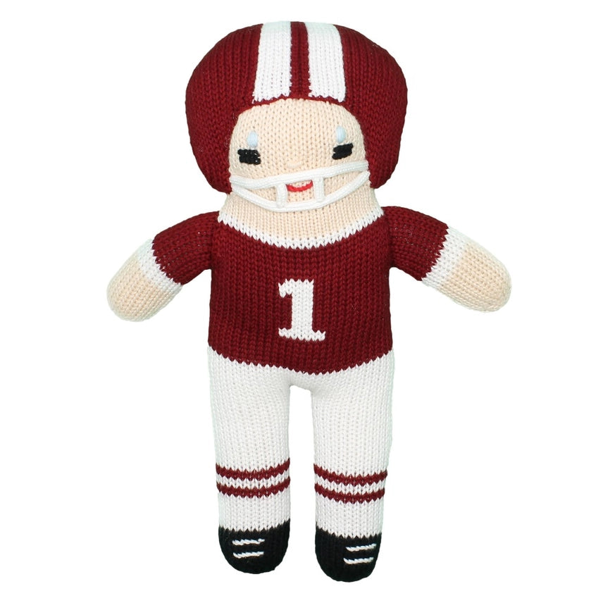 Knit Rattle | Football Player | Maroon/White