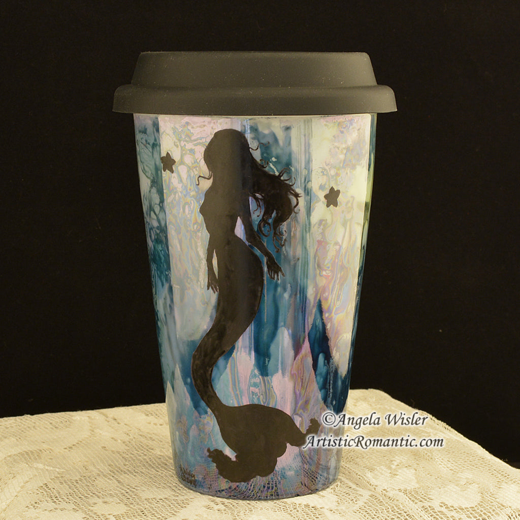 Blue and White China Travel Coffee Mug Insulated Hand Painted