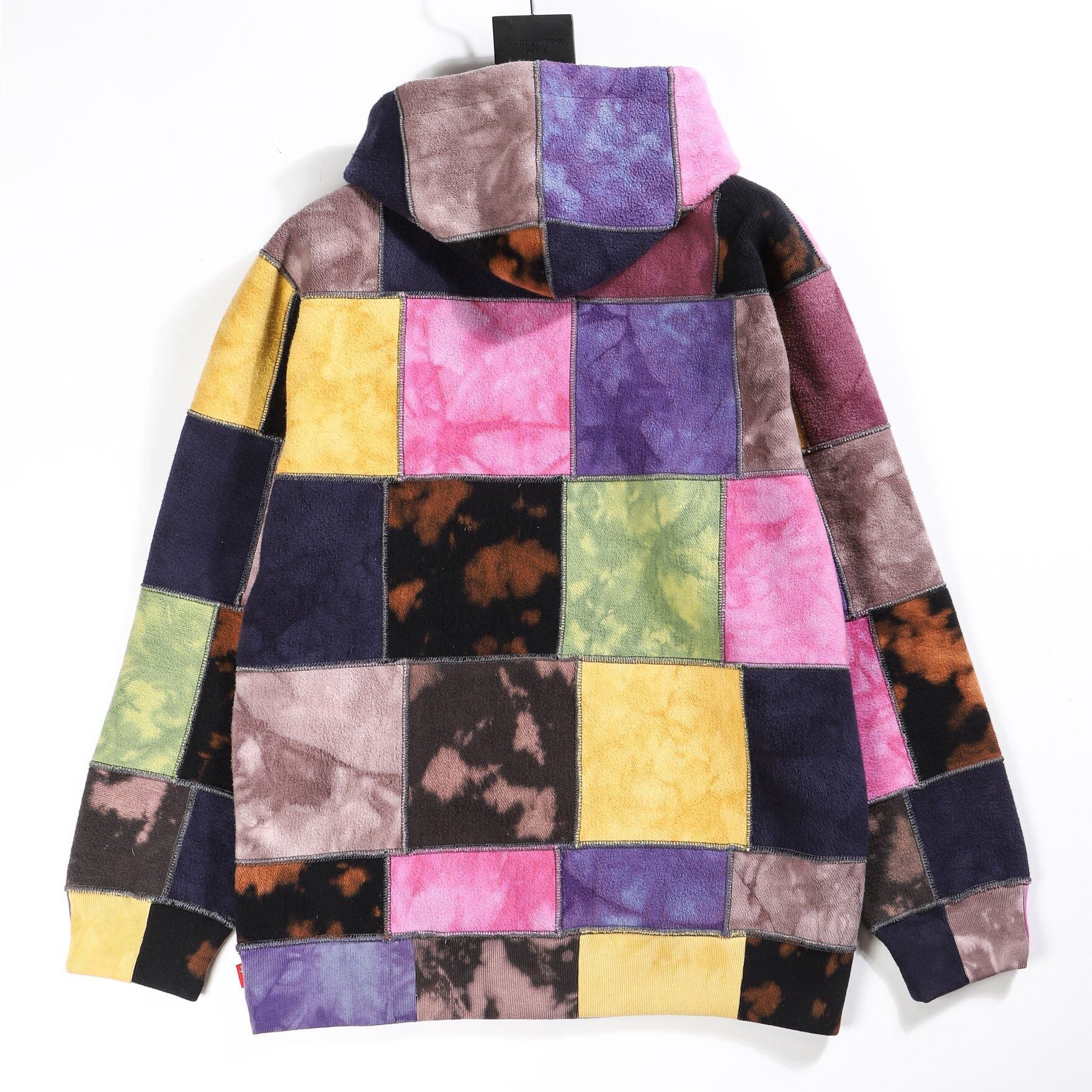 patchwork tie dye hooded sweatshirt