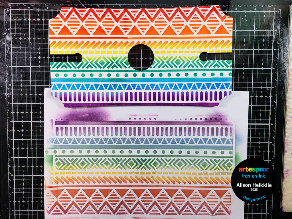 before and after sublimation stamp pad design on beverage caddy