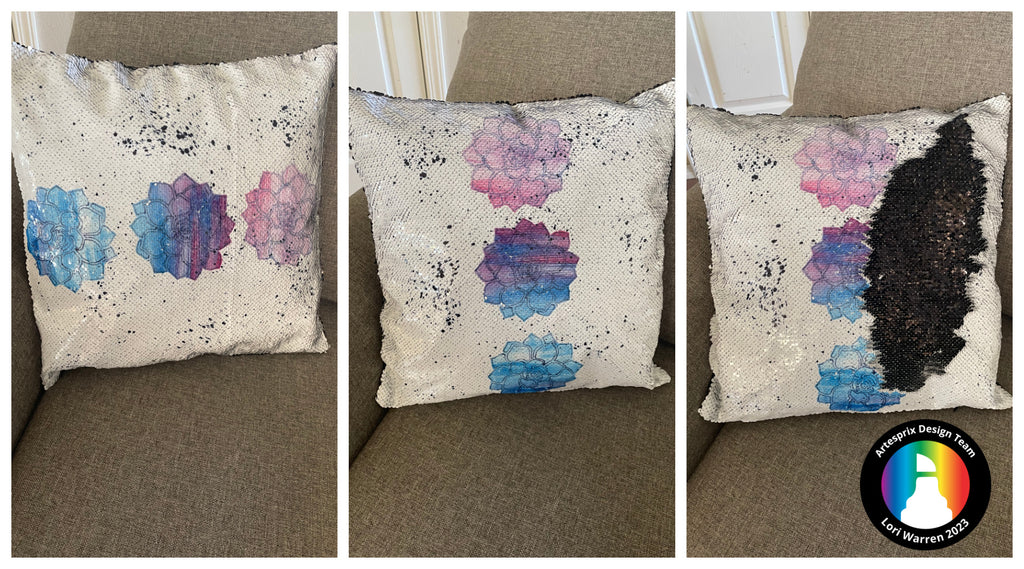 sublimation sequin pillow with artesprix paint 