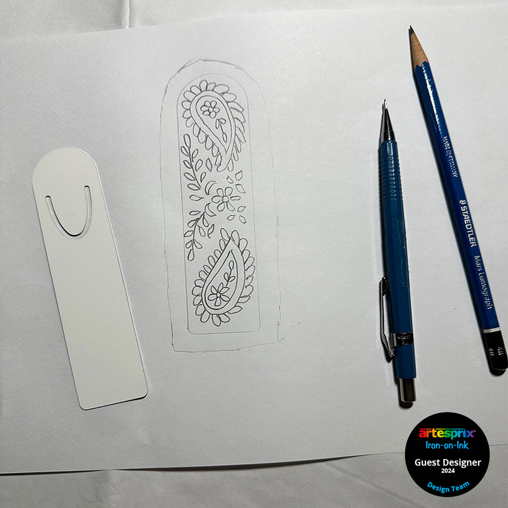 paisley doodle in pencil for sublimation project