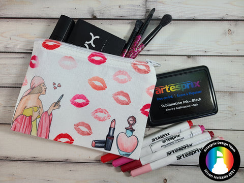 sublimation canvas zip case with sublimation stamp ink and gina k design stamps 