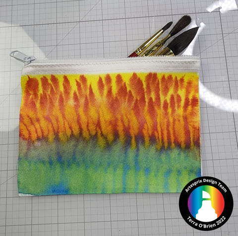 sublimation stamp ink tie dye design on canvas zip case 