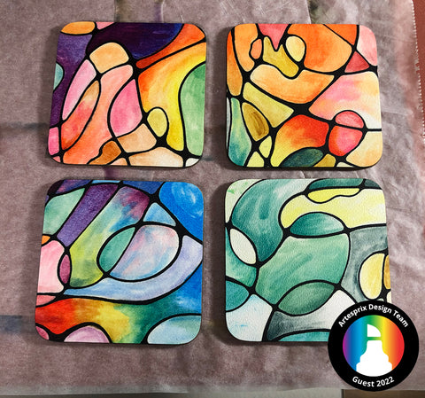 sublimation coasters with watercolor iron-on-ink 