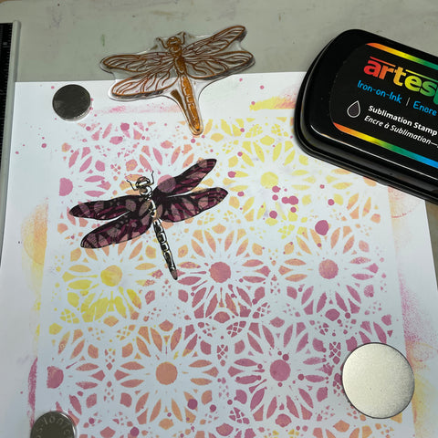 sublimation stamp ink with dragon fly stamp