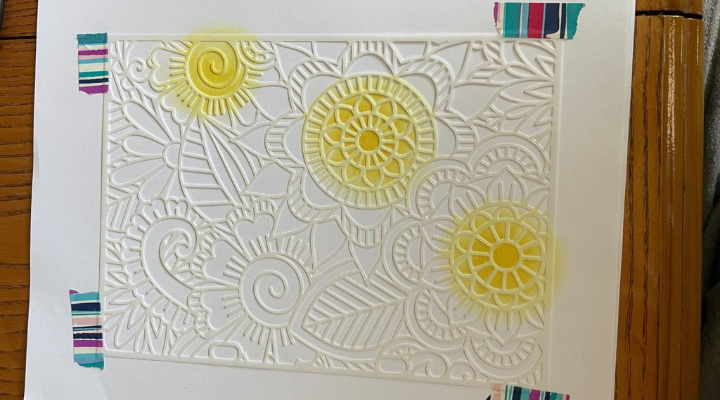 sublimation stamp pad yellow ink applied with stencil