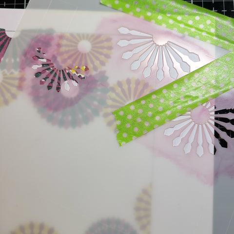 stencil with washi tape before sublimation ink 