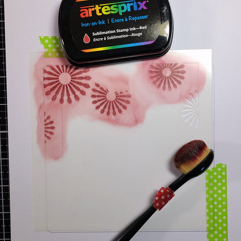 red sublimation stamp pad with stencil and blending brush