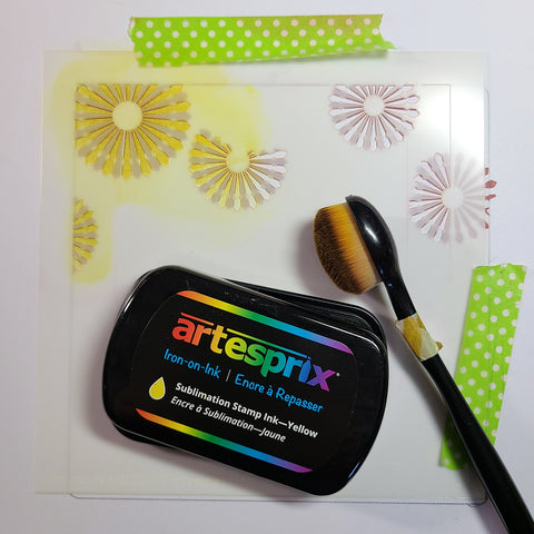 yellow sublimation stamp pad with stencil and blending brush