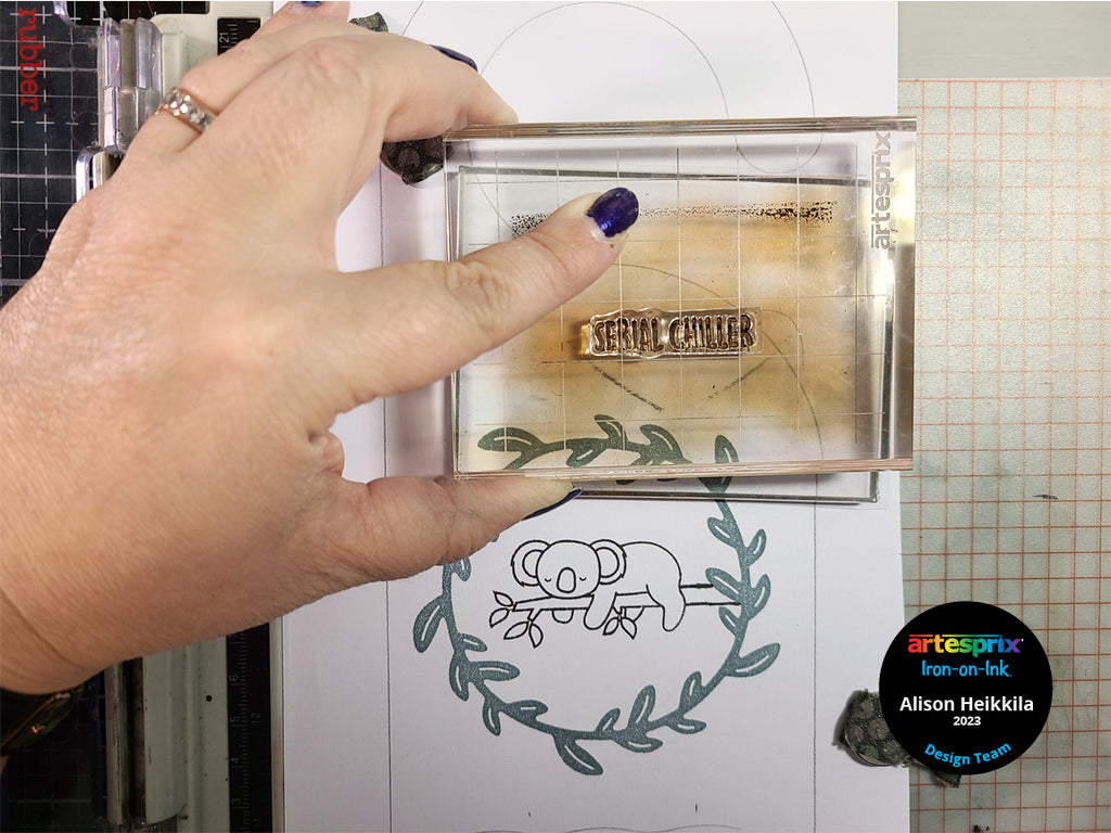 Heffy doodle sentiment stamp on artesprix mirror stamp plate