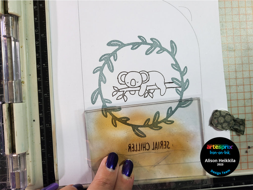 artesprix mirror stamp plate with Heffy doodle sentiment in stamping platform