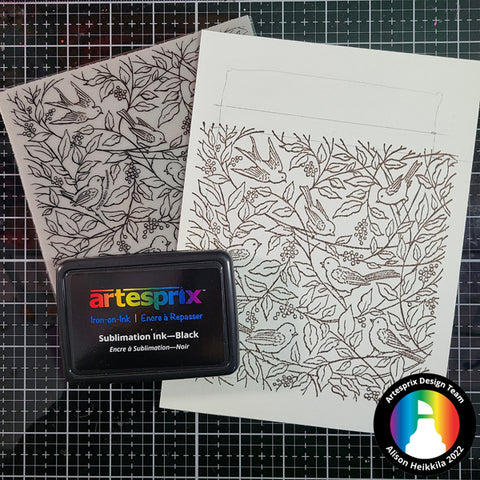 sublimation iron-on-ink stamp pad black bird and berries stamp 