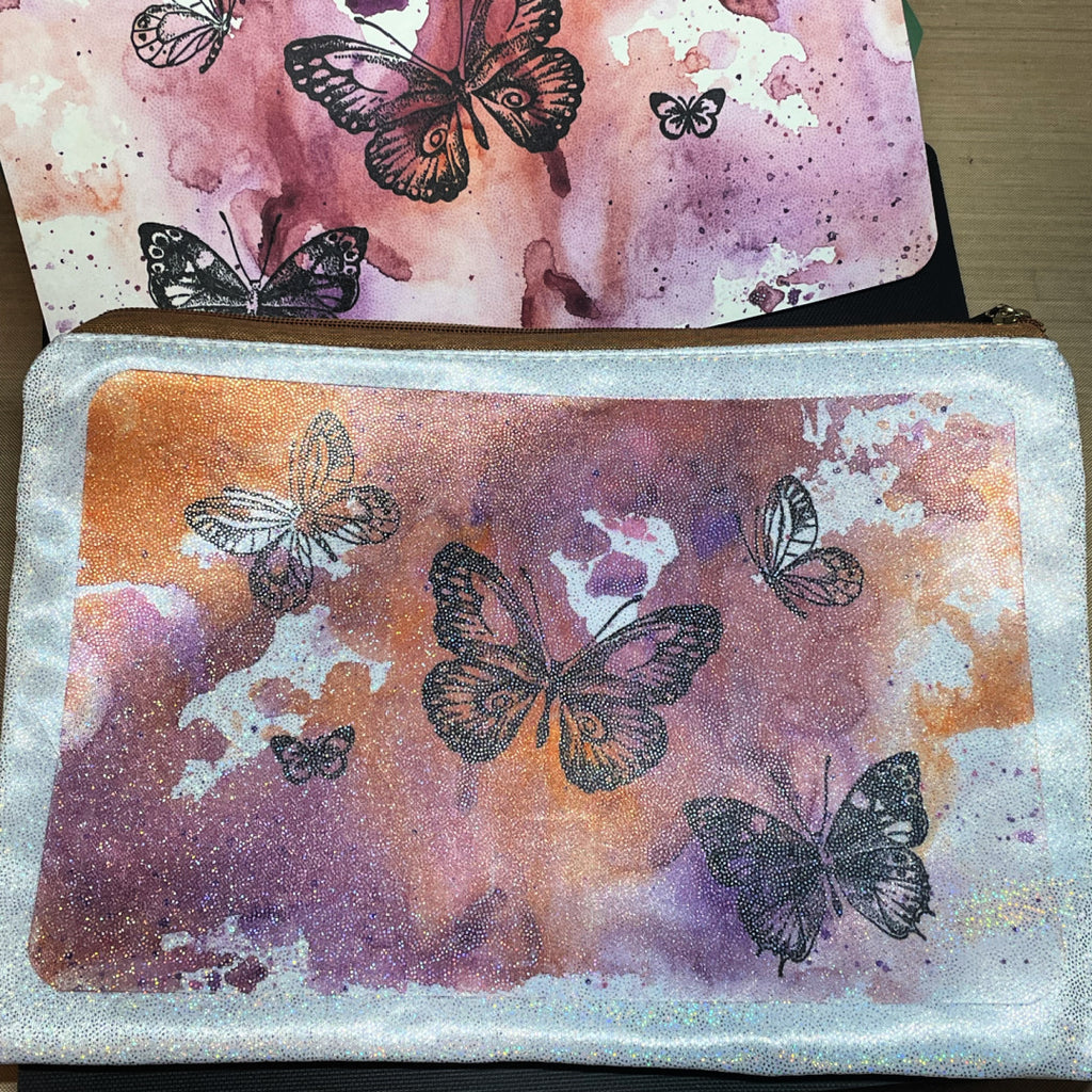 sublimation glitter zip case with artesprix stamp ink