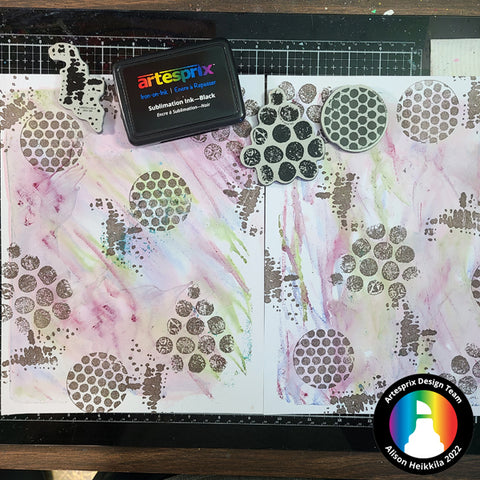 gel press pull with artesprix markers and sublimation stamp pad 
