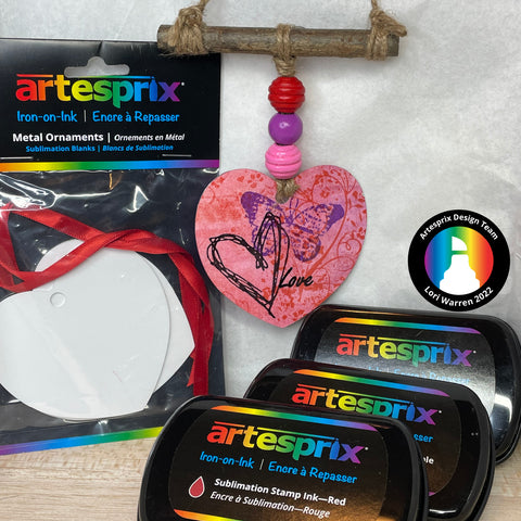 artesprix sublimation heart ornament with stamp pads 