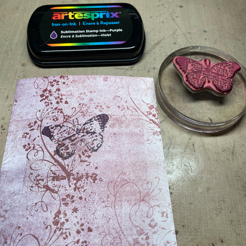 butterfly stamp on sublimation design with stamp pad