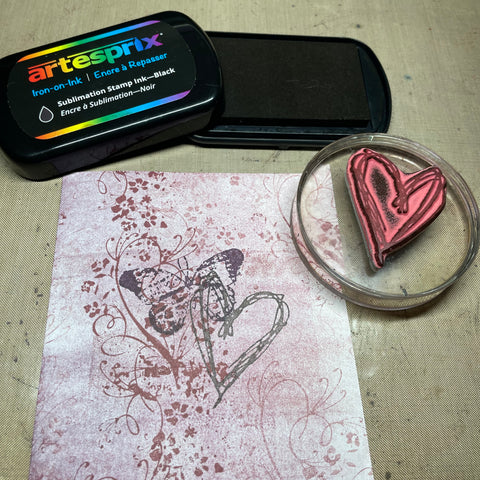 heart stamp on sublimation design with stamp pad