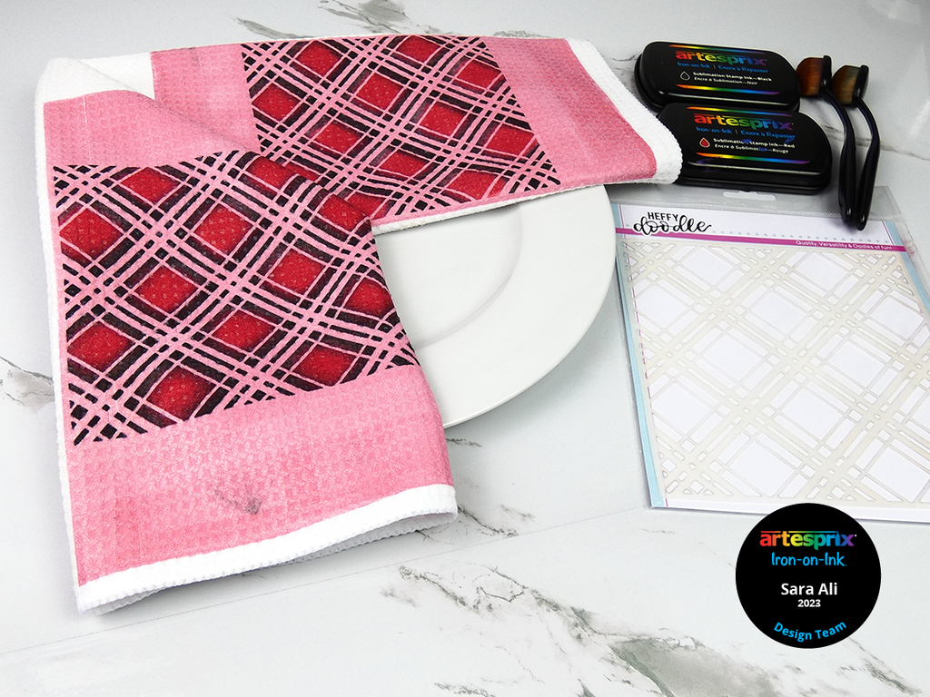 sublimation kitchen towel with artesprix stamp pads