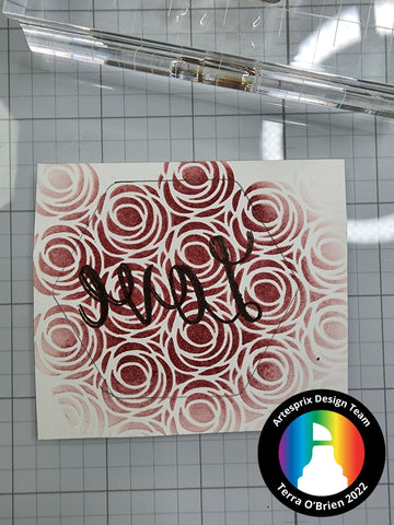 sublimation stamp on with red artesprix stamp pad and stamp anniething stencil 