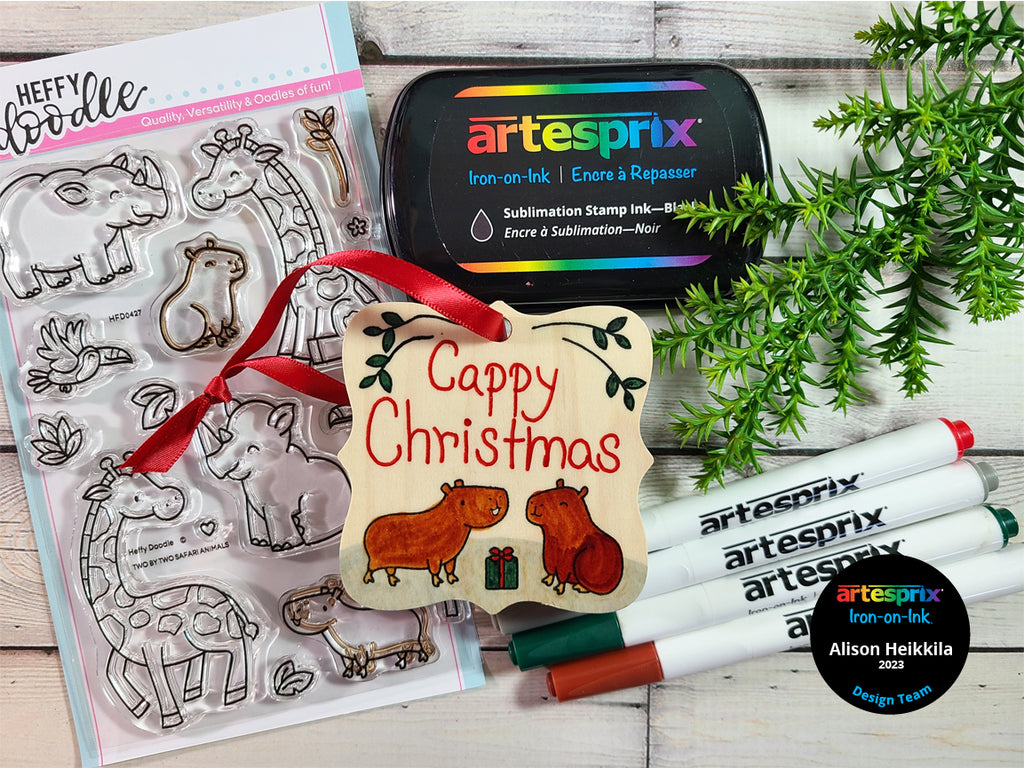 sublimation maple ornament with Artesprix Markers and stamp pad