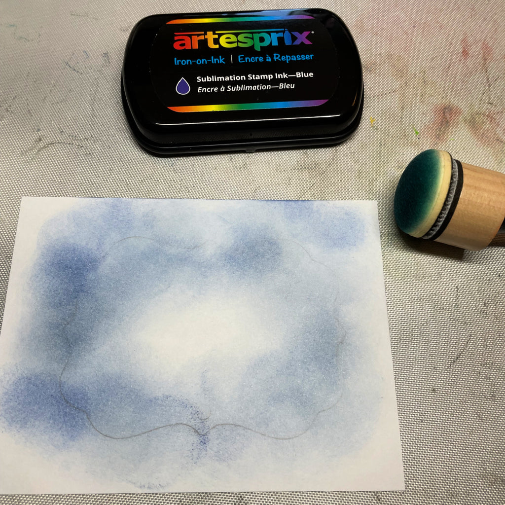 blue sublimation stamp ink blended on paper 