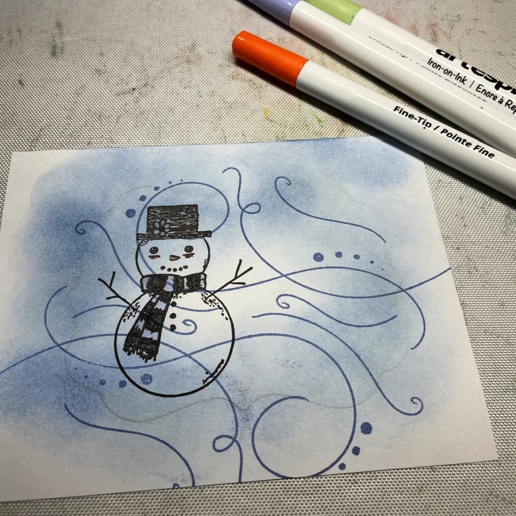snowman stamp with artesprix Iron-on-ink on plain paper 
