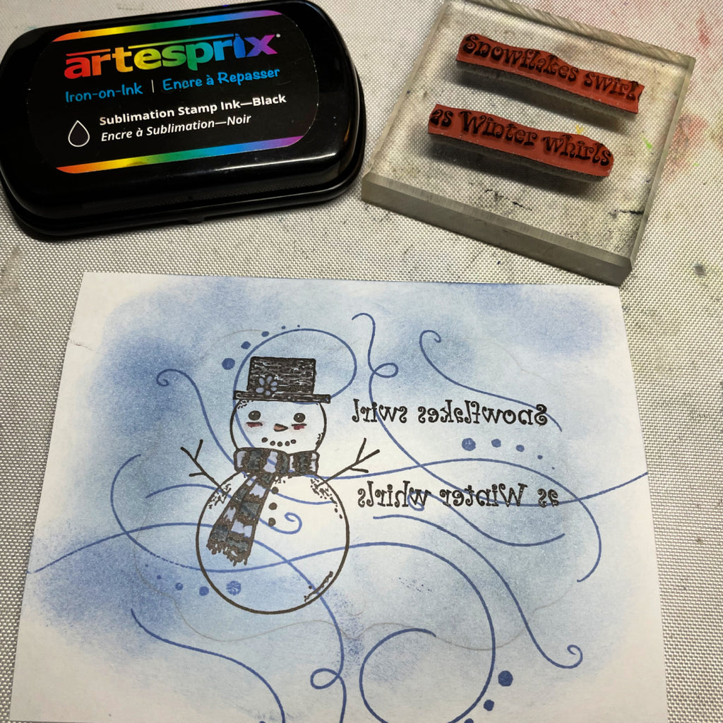 snowman stamped with artesprix sublimation stamp ink