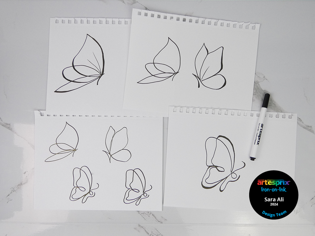 butterfly designs on plain paper with Artesprix marker
