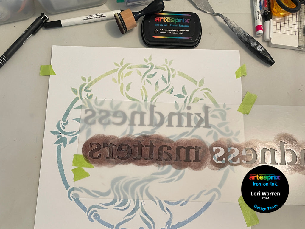stenciled text with artesprix sublimation stamp pad