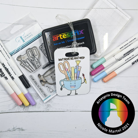 Sublimation bag tag with heat transfer markers 