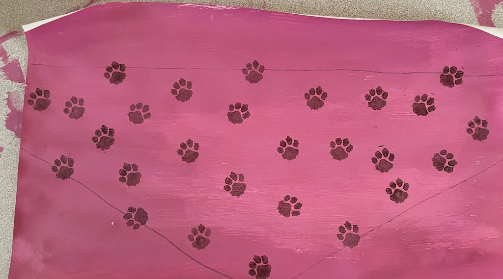 sublimation paw print stamp ink on painted paper